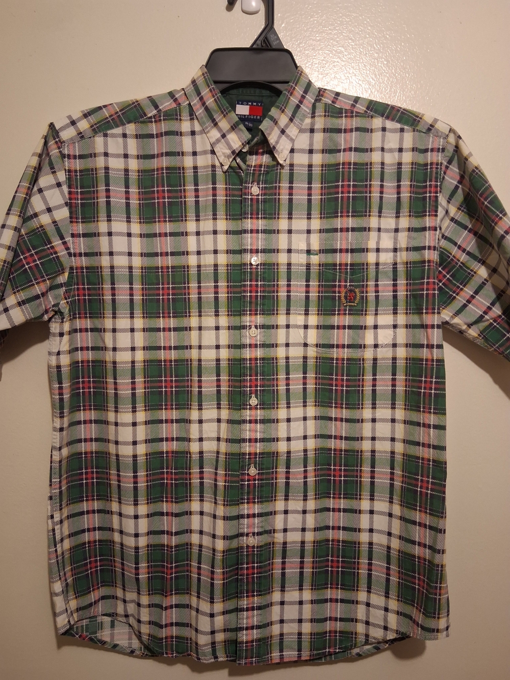 Vintage Tommy Hilfiger Green Plaid Short-Sleeve Button-Down Shirt Xl